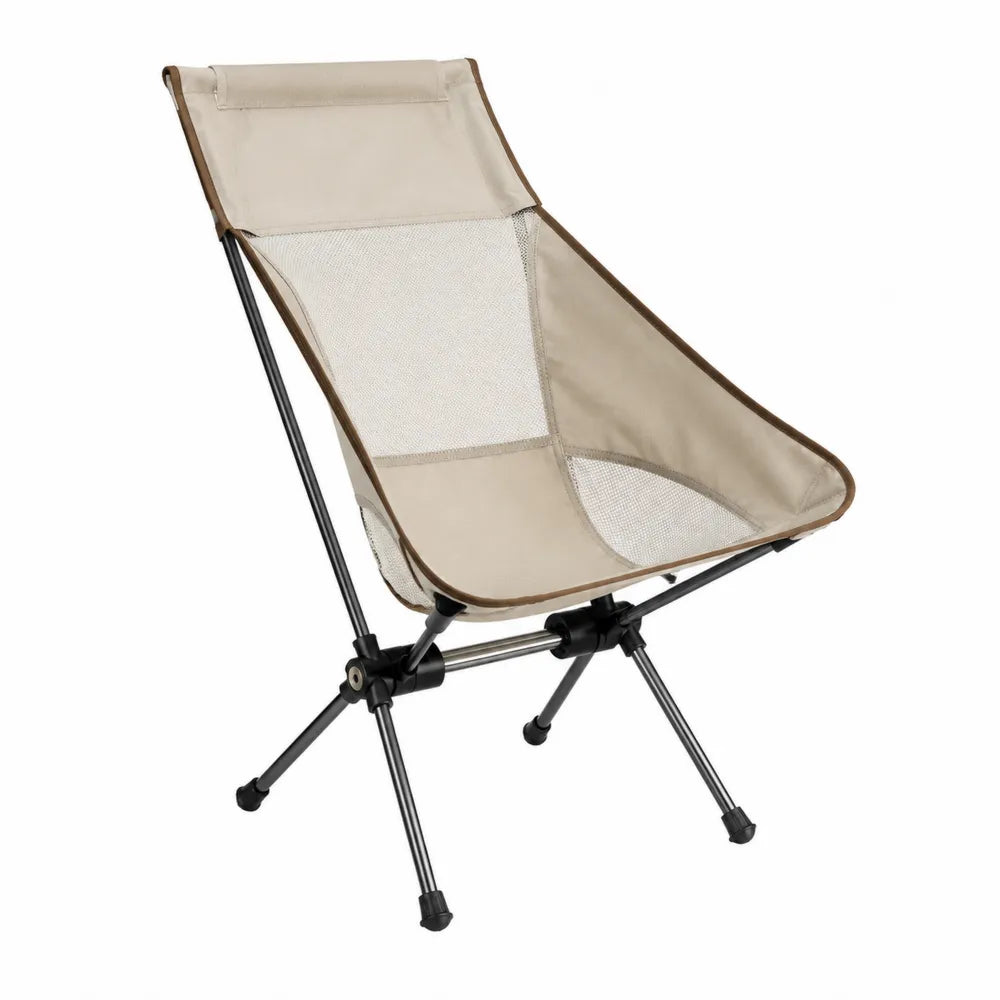 Sedia pieghevole da esterno in alluminio verniciato nero con tessuto Oxford beige e inserti in rete 55 x 60 x 90 cm