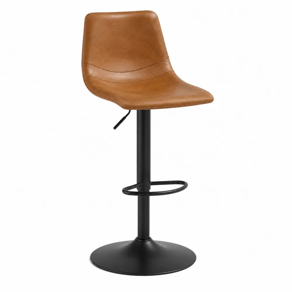 Sgabello da bar in pelle sintetica marrone con struttura in acciaio nero regolabile in altezza girevole 45x45x85-105 cm