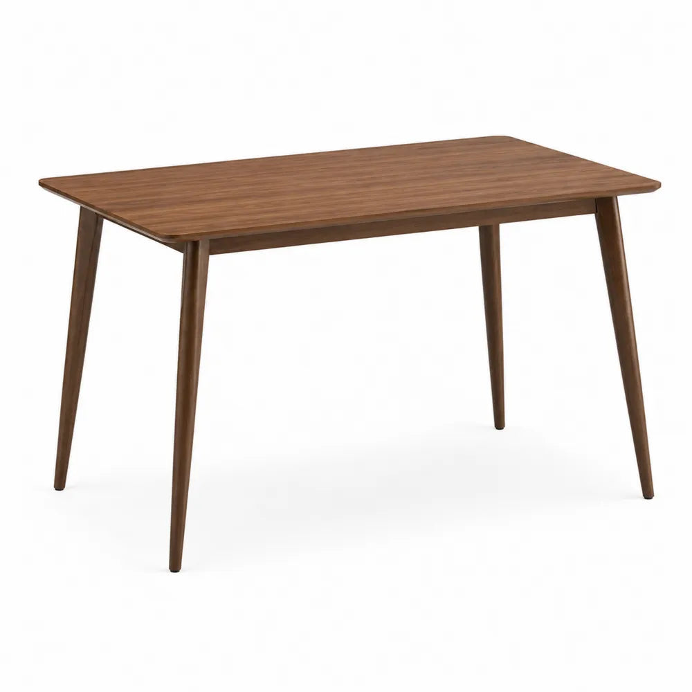 Tavolo da pranzo rettangolare in MDF effetto noce con 4 gambe inclinate in legno massello 120x70x75 cm