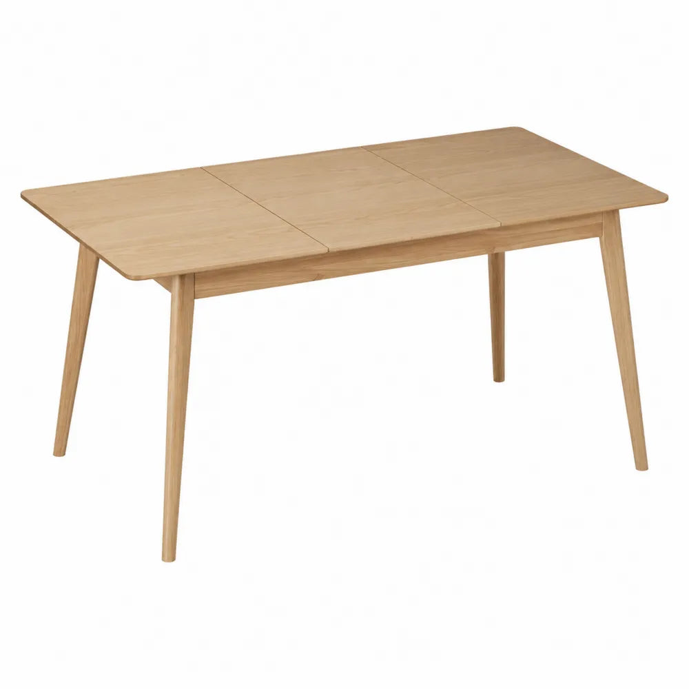 Tavolo da pranzo rettangolare allungabile in MDF effetto rovere naturale con 4 gambe inclinate in legno massello 140x80x75 cm