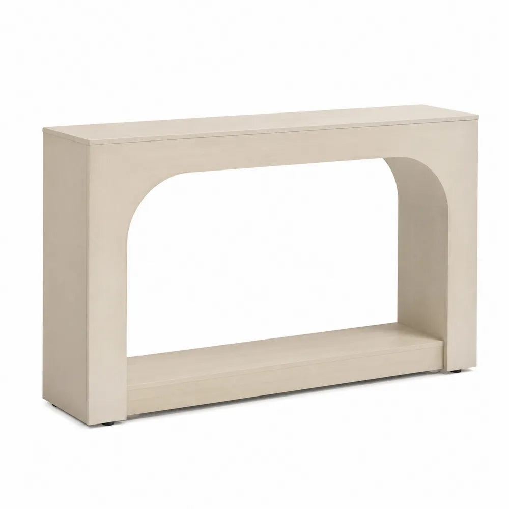 Tavolo consolle rettangolare con apertura ad arco in MDF laccato beige chiaro 120x35x80 cm
