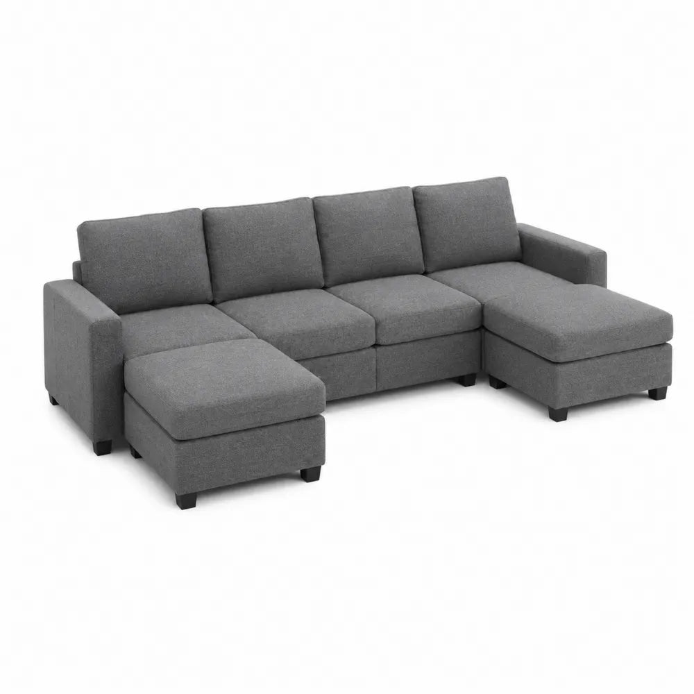 Divano modulare a L con chaise longue in tessuto grigio struttura in legno e metallo dimensioni 240 x 160 x 85 cm