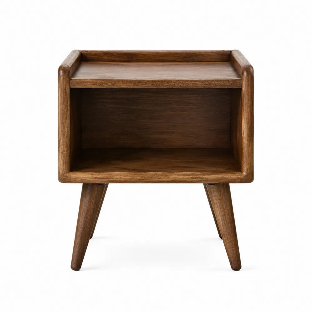 Comodino rettangolare con vano aperto in legno massello di acacia noce scuro 45 x 35 x 60 cm