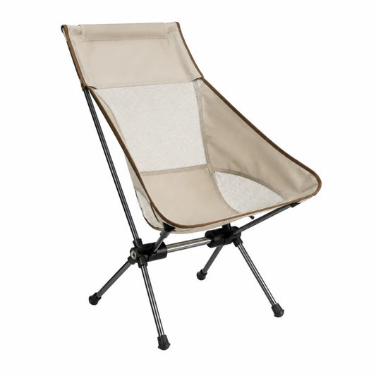 Sedia pieghevole da esterno in alluminio verniciato nero con tessuto Oxford beige e inserti in rete 55 x 60 x 90 cm