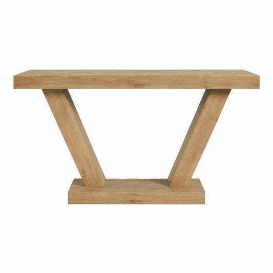 Tavolo consolle in legno ingegnerizzato effetto rovere naturale struttura a V dimensioni 120 x 35 x 80 cm
