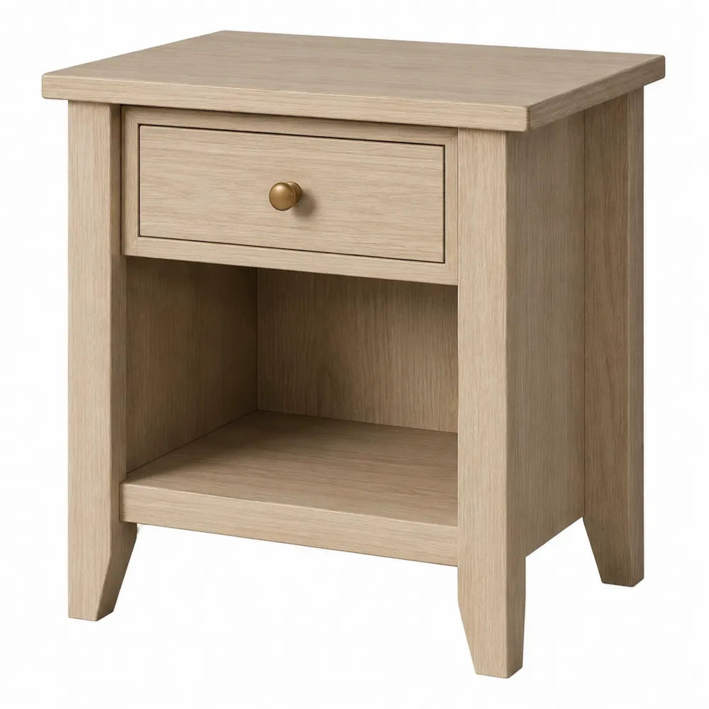 Comodino rettangolare con cassetto e ripiano aperto in MDF effetto rovere naturale 45 x 35 x 50 cm