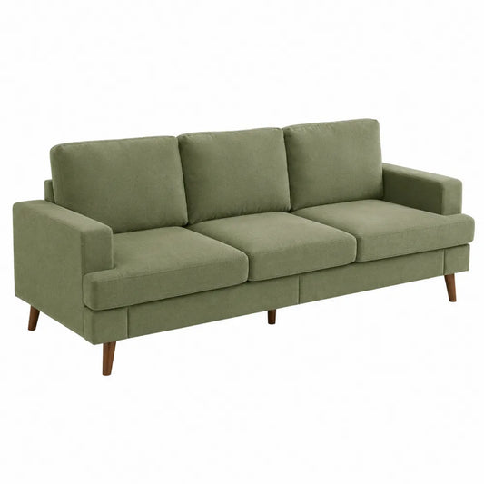 Divano 3 posti in tessuto verde salvia con struttura in legno e gambe in legno dimensioni 200 x 85 x 80 cm