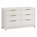 Cassettiera rettangolare con 6 cassetti scanalati in MDF bianco con maniglie oro 140 x 40 x 80 cm