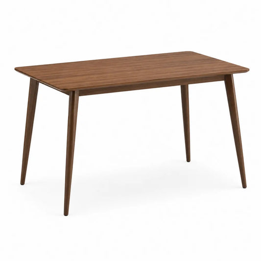 Tavolo da pranzo rettangolare in MDF effetto noce con 4 gambe inclinate in legno massello 120x70x75 cm