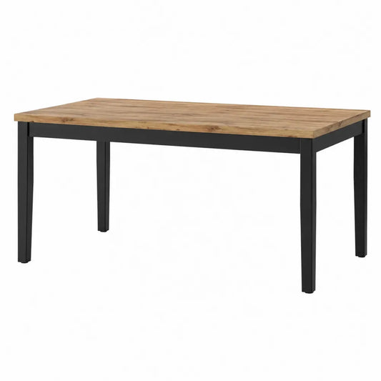 Tavolo da pranzo rettangolare in legno effetto rovere con gambe in metallo nero stile moderno