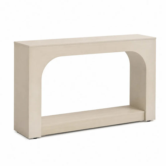 Tavolo consolle rettangolare con apertura ad arco in MDF laccato beige chiaro 120x35x80 cm